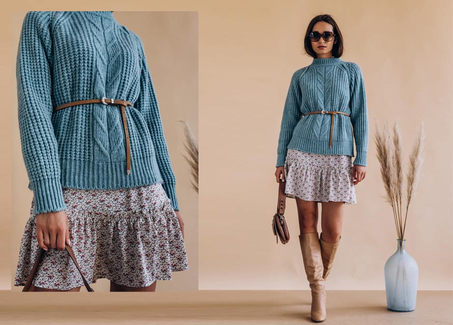 Как носить свитер крупной вязки с платьем - фото бренда Аржен
