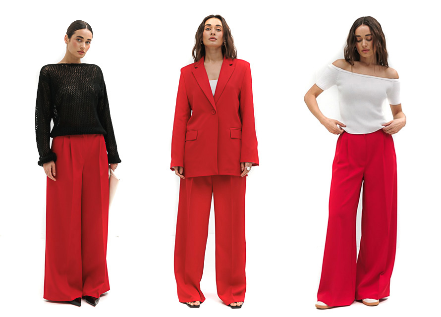 Как носить красные палаццо - модные тренды