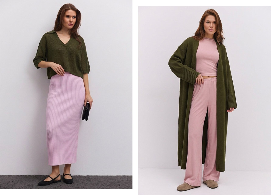 Як модно поєднувати колір хакі та світло-рожевий - фото Аржен