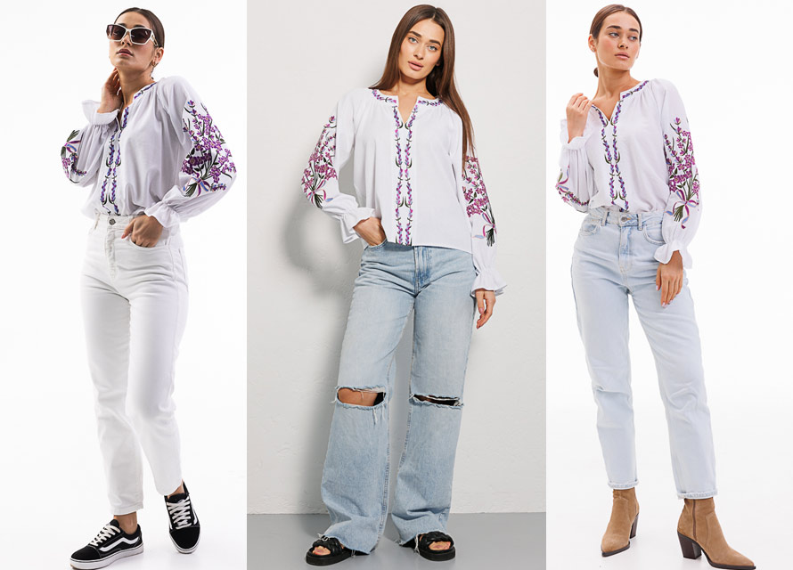 Як носити жіночу вишиванку з джинсами - фото Аржен