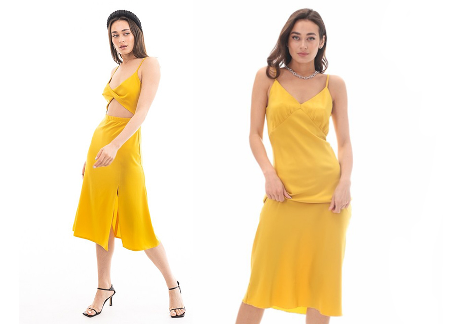 Желтое вечернее платье на Новый год от Аржен - тренды 2022