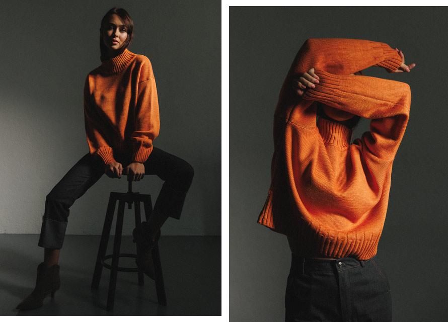 Модный оранжевый свитер для девушки - фото Аржен