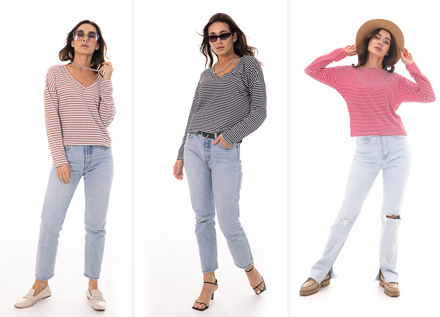 Как носить лонгслив с джинсами девушкам - пример с фото