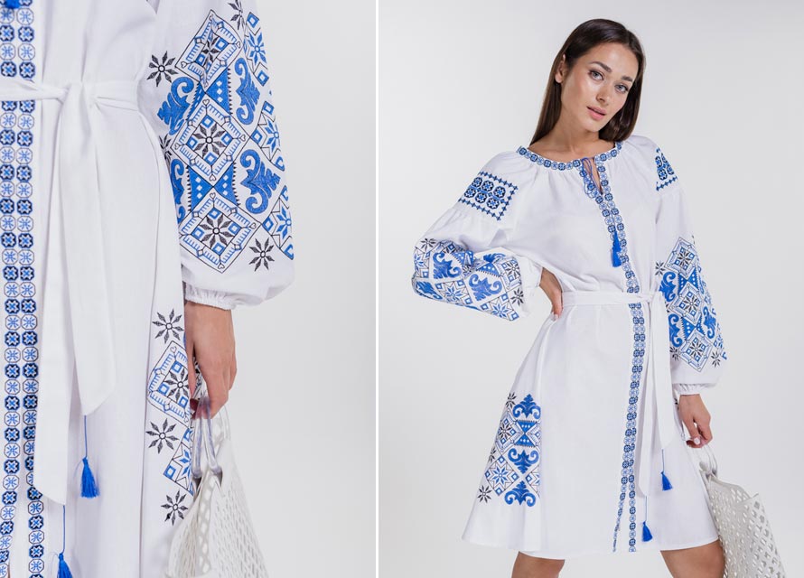 Белое платье в украинском стиле для Нового года - Аржен