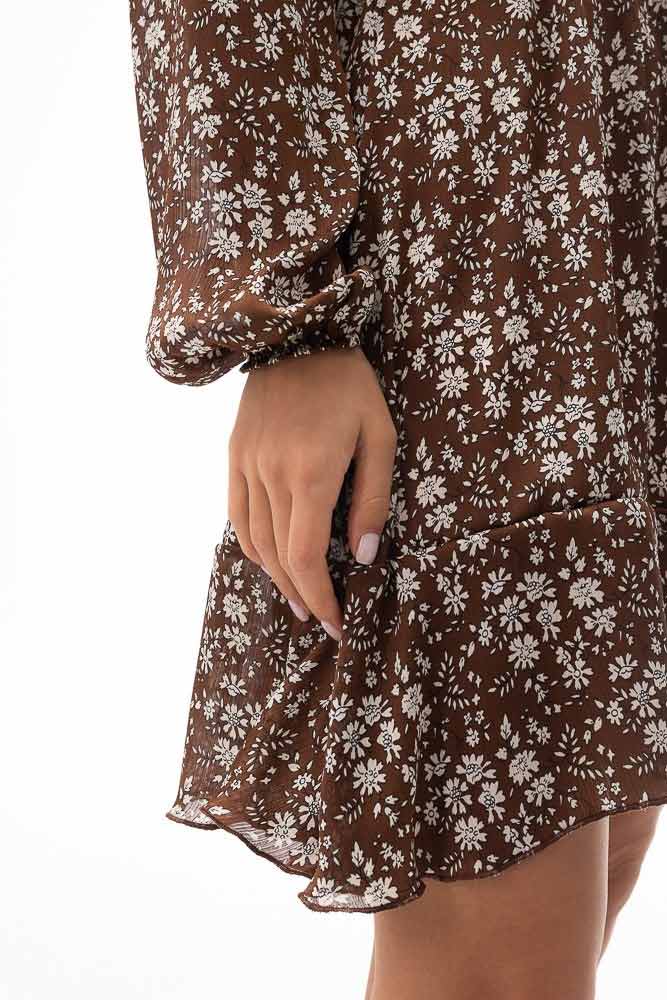 Купить коричневое цветочное платье - фото