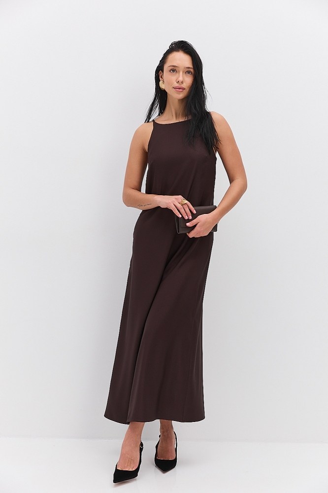 Купить коричневое платье без рукавов - фото