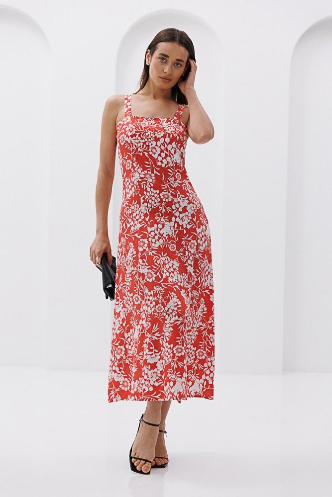Купить коралловое цветочное платье - фото
