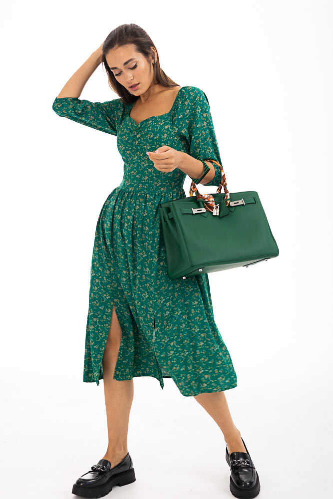 Купить зеленое цветочное платье - фото