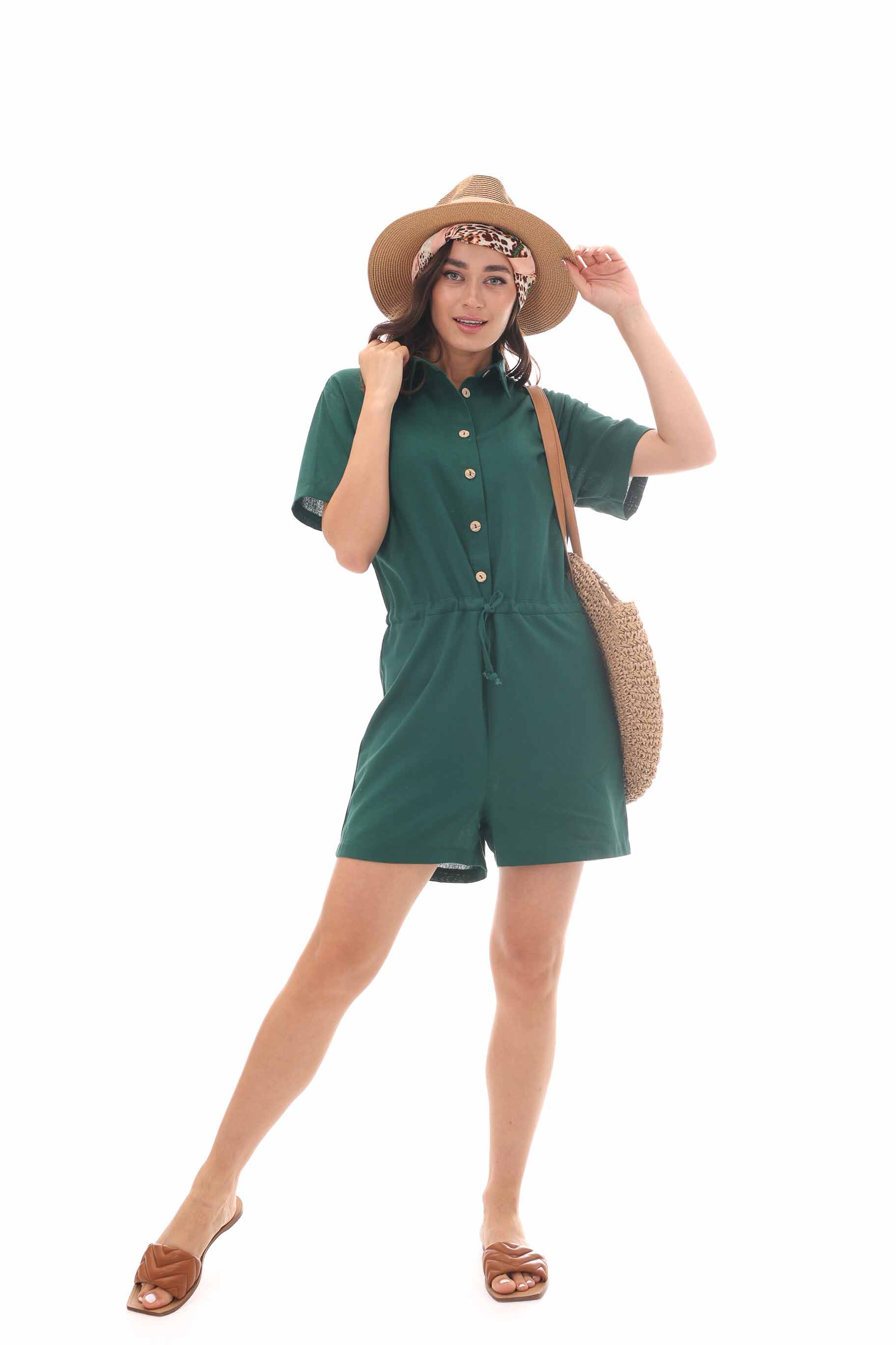 Купить зеленый женский комбинезон - фото