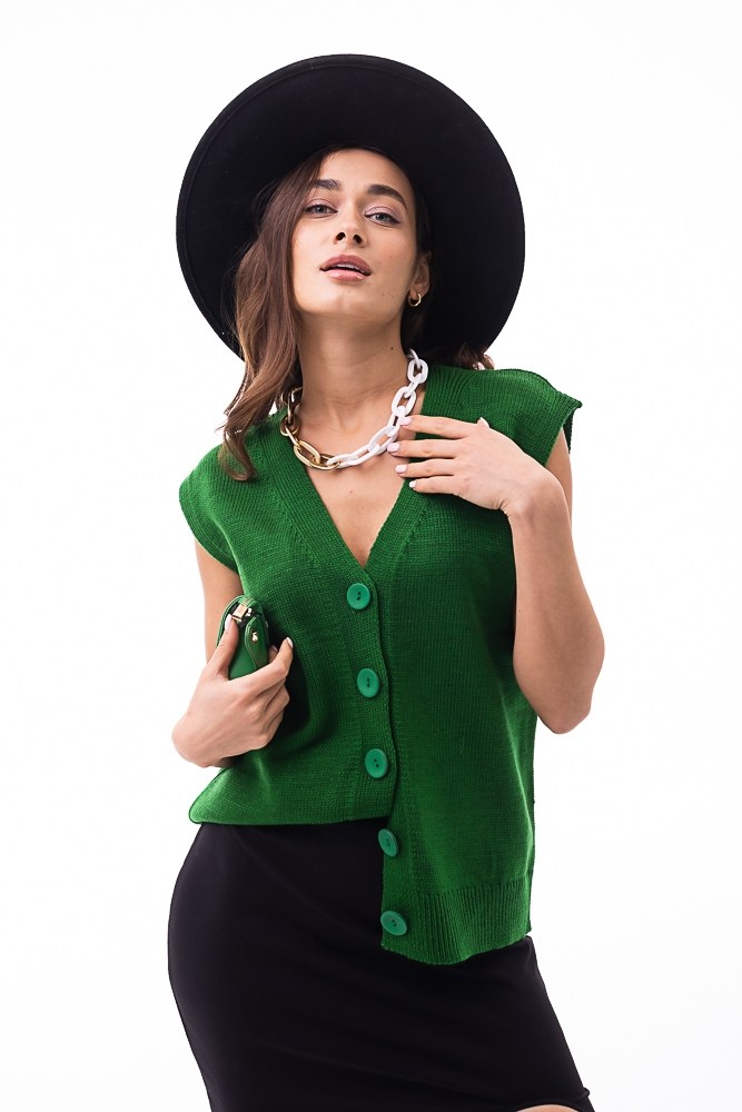 Купить зеленую женскую жилетку - фото