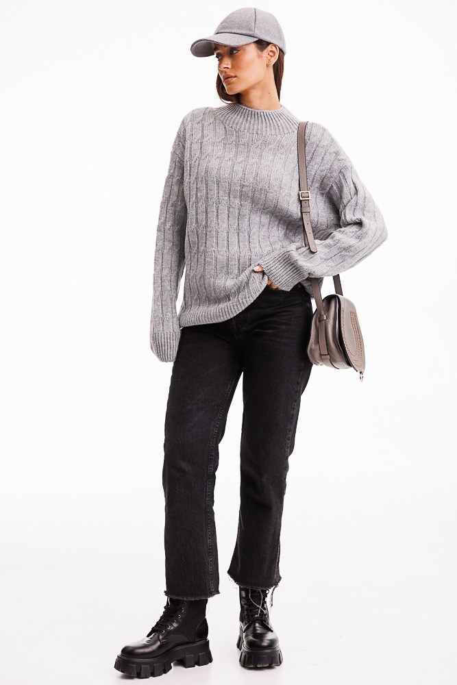 Купить серый женский вязаный свитер  - фото