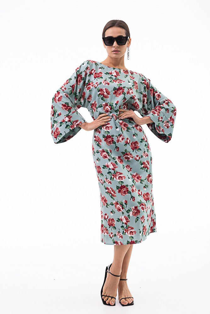 Купить мятное цветочное платье - фото