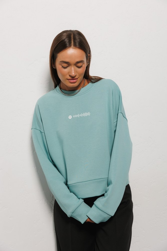 Купить мятный свитшот с принтом - фото