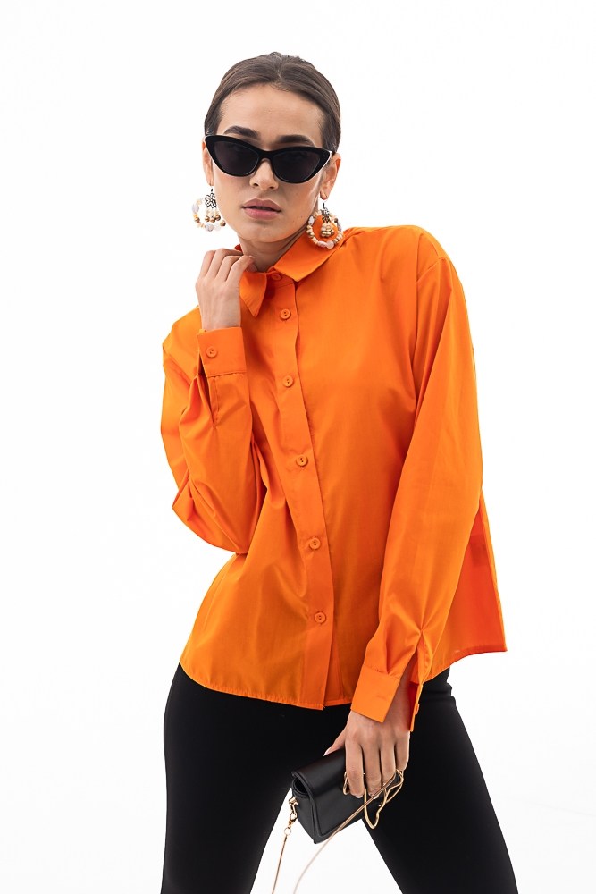Купить оранжевую женскую рубашку - фото