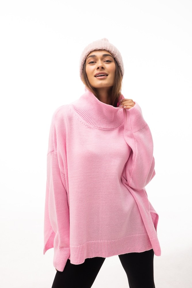 Купить розовый женский вязаный свитер  - фото