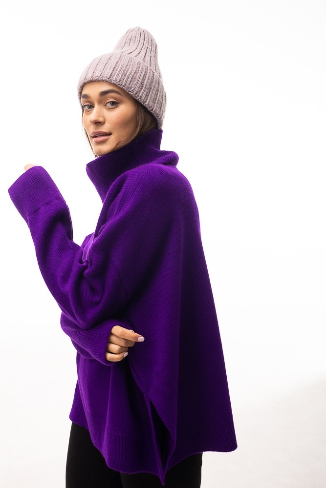 Купить фиолетовый женский вязаный свитер  - фото