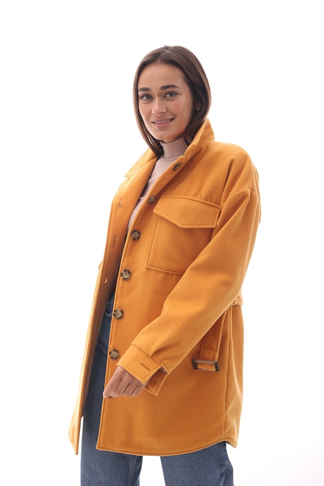 Купить желтое женское пальто - фото
