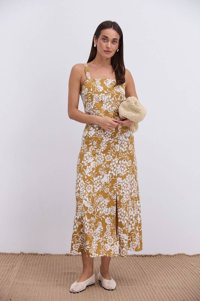 Купить желтое платье без рукавов - фото