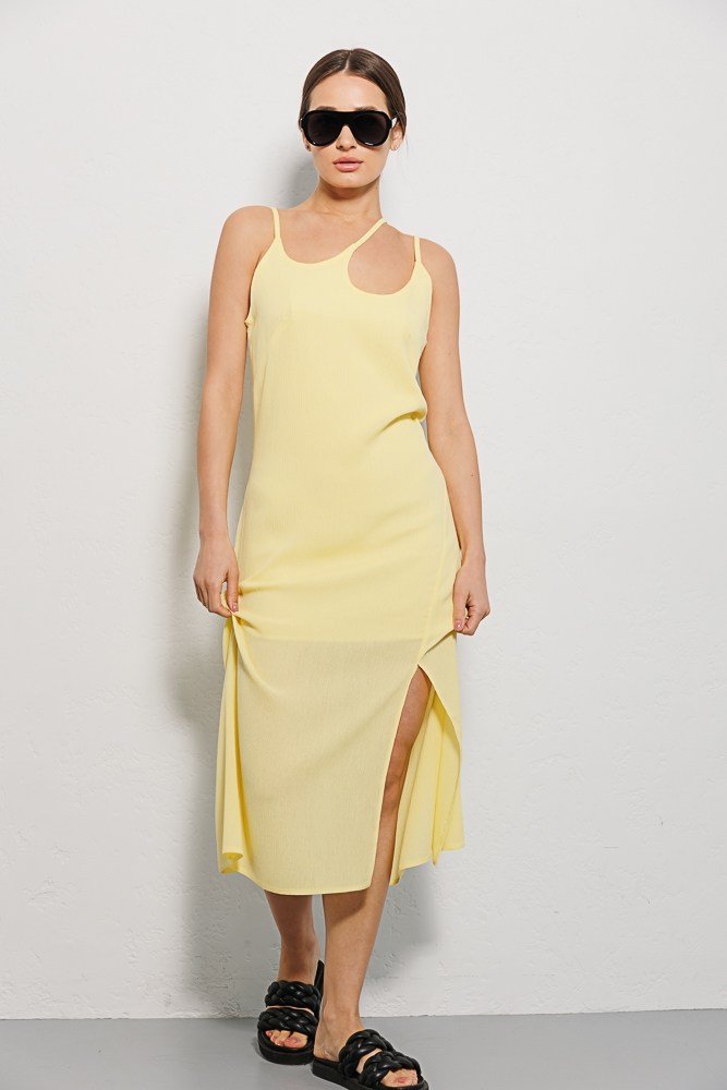 Купить желтое платье в бельевом стиле - фото